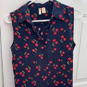 5/$25 ⚡ Japna Blue Cherries Sleeveless Blouse